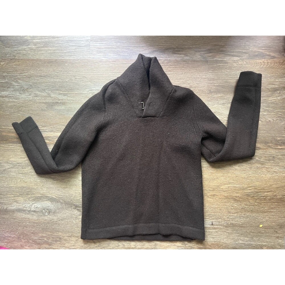 Brown Banana Republic Ultrafine Italian  100 Merino Wool Sweater Clasp Neck Sz L